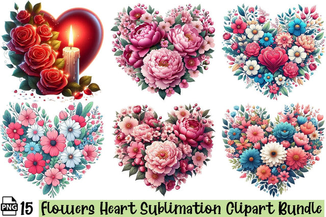 Flowers Heart Sublimation PNG Clipart Bundle Printable File Sublimation Creativedesigntee 
