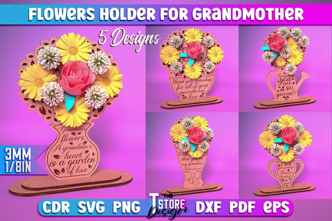 Flowers Holder for Grandmother Laser Cut Bundle | Grandmother Gift Design | CNC Files SVG The T Store Design 