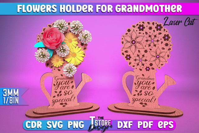 Flowers Holder for Grandmother Laser Cut | Grandmother Gift Design | CNC Files SVG The T Store Design 