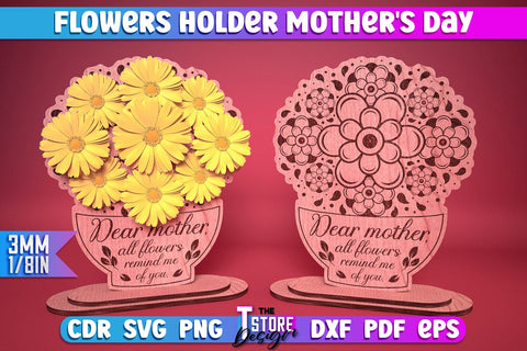 Flowers Holder Mother's Day Laser Cut Bundle | Grandmother Gift Design | CNC Files SVG The T Store Design 