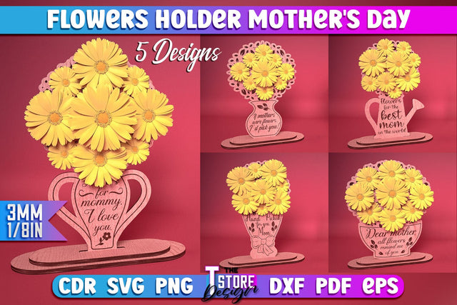 Flowers Holder Mother's Day Laser Cut Bundle | Grandmother Gift Design | CNC Files SVG The T Store Design 