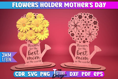 Flowers Holder Mother's Day Laser Cut Bundle | Grandmother Gift Design | CNC Files SVG The T Store Design 