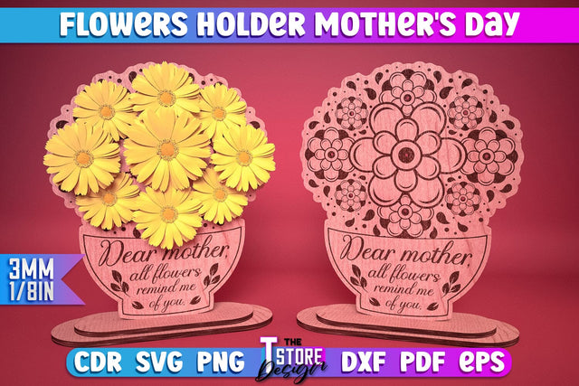Flowers Holder Mother's Day Laser Cut | Grandmother Gift Design | CNC Files SVG The T Store Design 