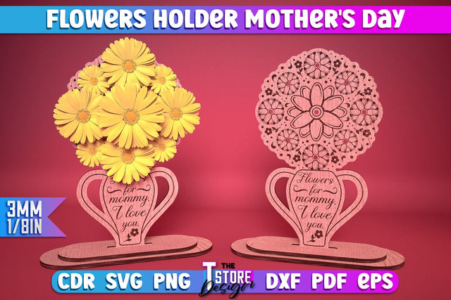Flowers Holder Mother's Day Laser Cut | Grandmother Gift Design | CNC Files SVG The T Store Design 