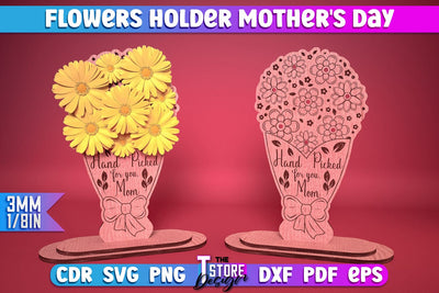 Flowers Holder Mother's Day Laser Cut | Grandmother Gift Design | CNC Files SVG The T Store Design 