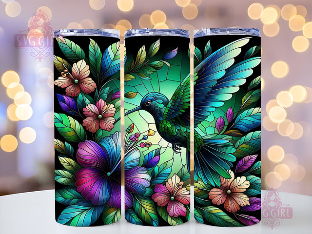 Flowers Hummingbird 20oz Tumbler Wrap Sublimation Design, Straight Tapered Tumbler Wrap, Flowers Hummingbird Stained Glass Tumbler Png, Instant Digital Download Sublimation SvggirlplusArt 