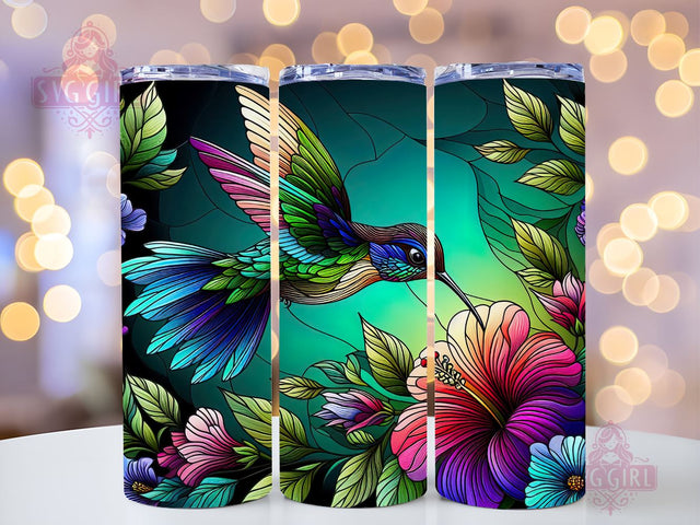 Flowers Hummingbird 20oz Tumbler Wrap Sublimation Design, Straight Tapered Tumbler Wrap, Flowers Hummingbird Stained Glass Tumbler Png, Instant Digital Download Sublimation SvggirlplusArt 