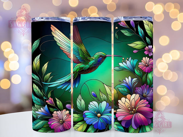 Flowers Hummingbird Stained Glass 20oz Tumbler Wrap Sublimation Design, Straight Tapered Tumbler Wrap, Hummingbird Tumbler Png, Instant Digital Download Sublimation SvggirlplusArt 