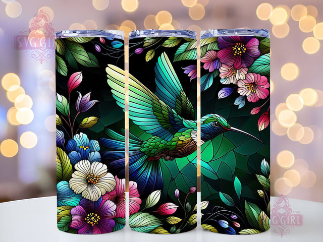 Flowers Hummingbird Stained Glass 20oz Tumbler Wrap Sublimation Design, Straight Tapered Tumbler Wrap, Hummingbird Tumbler Png, Instant Digital Download Sublimation SvggirlplusArt 