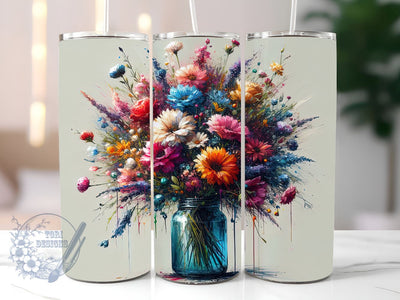Flowers in Blue Glass Vase 20oz Skinny Tumbler, Flower Lover Tumbler Png, Straight & Tapered Tumbler Wrap, Instant Digital Download Sublimation ToriDesigns 