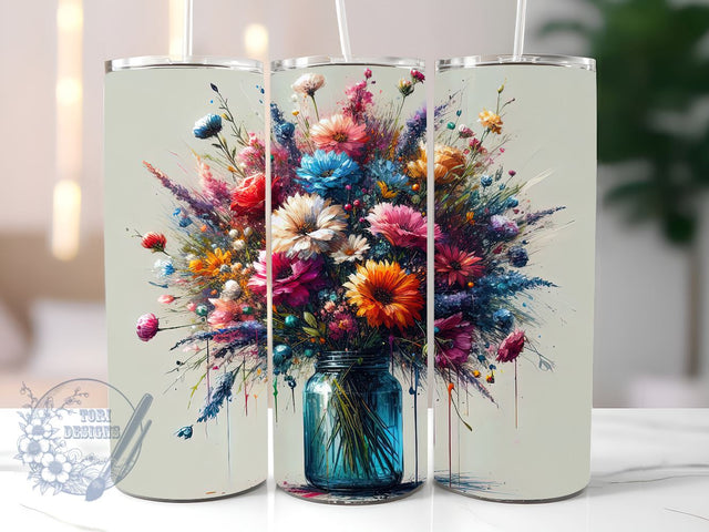 Flowers in Blue Glass Vase 20oz Skinny Tumbler, Flower Lover Tumbler Png, Straight & Tapered Tumbler Wrap, Instant Digital Download Sublimation ToriDesigns 