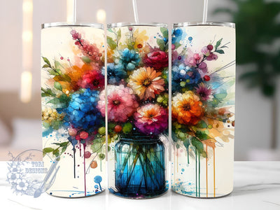 Flowers in Blue Glass Vase 20oz Skinny Tumbler, Flower Lover Tumbler Png, Straight & Tapered Tumbler Wrap, Instant Digital Download Sublimation ToriDesigns 