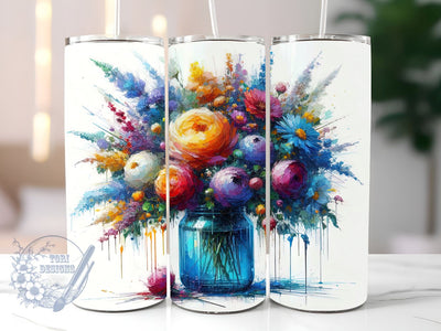 Flowers in Blue Glass Vase 20oz Skinny Tumbler, Flower Lover Tumbler Png, Straight & Tapered Tumbler Wrap, Instant Digital Download Sublimation ToriDesigns 