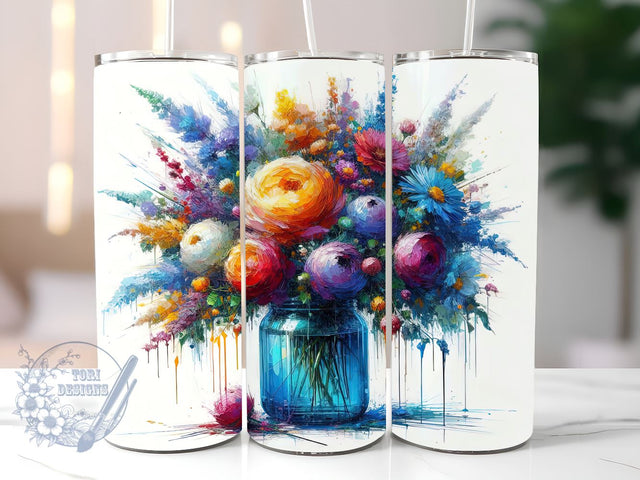 Flowers in Blue Glass Vase 20oz Skinny Tumbler, Flower Lover Tumbler Png, Straight & Tapered Tumbler Wrap, Instant Digital Download Sublimation ToriDesigns 