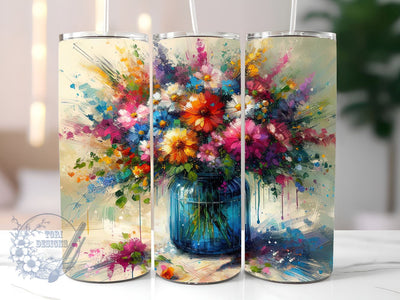 Flowers in Blue Glass Vase 20oz Skinny Tumbler, Flower Lover Tumbler Png, Straight & Tapered Tumbler Wrap, Instant Digital Download Sublimation ToriDesigns 