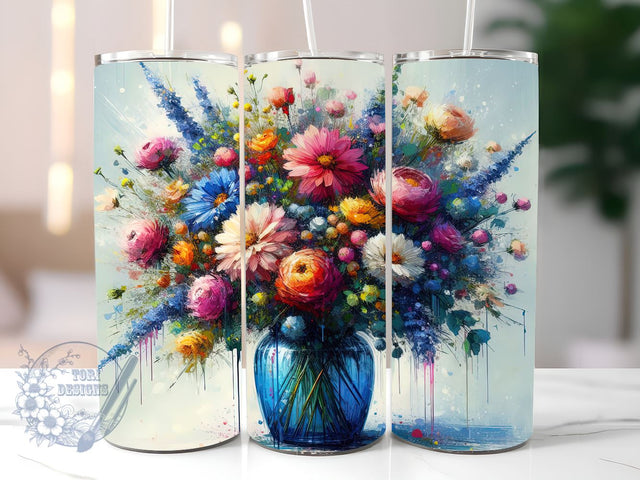 Flowers in Blue Glass Vase 20oz Skinny Tumbler, Flower Lover Tumbler Png, Straight & Tapered Tumbler Wrap, Instant Digital Download Sublimation ToriDesigns 