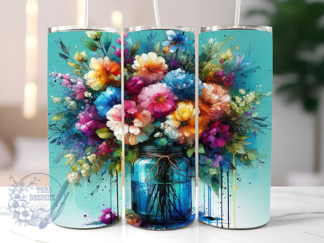 Flowers in Blue Glass Vase 20oz Skinny Tumbler, Flower Lover Tumbler Png, Straight & Tapered Tumbler Wrap, Instant Digital Download Sublimation ToriDesigns 