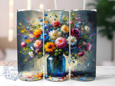 Flowers in Blue Glass Vase 20oz Skinny Tumbler, Flower Lover Tumbler Png, Straight & Tapered Tumbler Wrap, Instant Digital Download Sublimation ToriDesigns 