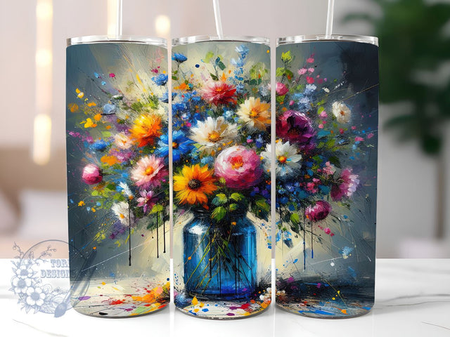 Flowers in Blue Glass Vase 20oz Skinny Tumbler, Flower Lover Tumbler Png, Straight & Tapered Tumbler Wrap, Instant Digital Download Sublimation ToriDesigns 