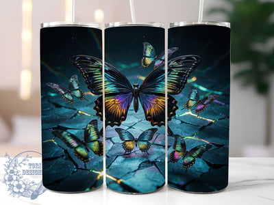 Flowers Iridescent Butterfly 20oz Tumbler, Iridescent Butterfly, Symmetrical Wings, Rainbow Hues, 3D Abstract, Skinny Tumbler, Sublimation PNG Sublimation ToriDesigns 
