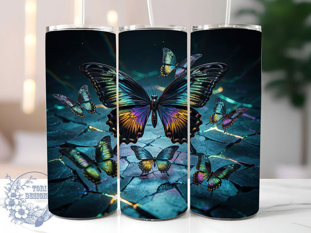 Flowers Iridescent Butterfly 20oz Tumbler, Iridescent Butterfly, Symmetrical Wings, Rainbow Hues, 3D Abstract, Skinny Tumbler, Sublimation PNG Sublimation ToriDesigns 