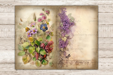 Flowers Junk Journal Pages | Berries Ephemera SVG GlamArtZhanna 