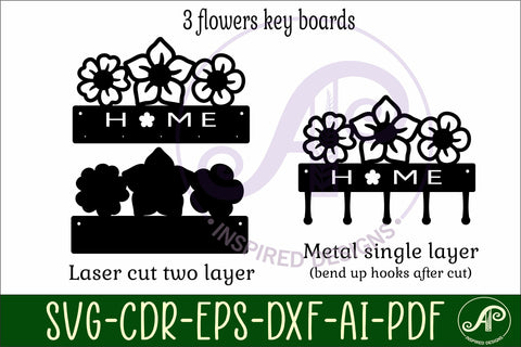 Flowers Key holder designs for wood and metal SVG APInspireddesigns 