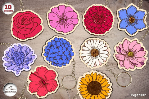Flowers Keychains Laser Cut Bundle SVG SvgOcean 
