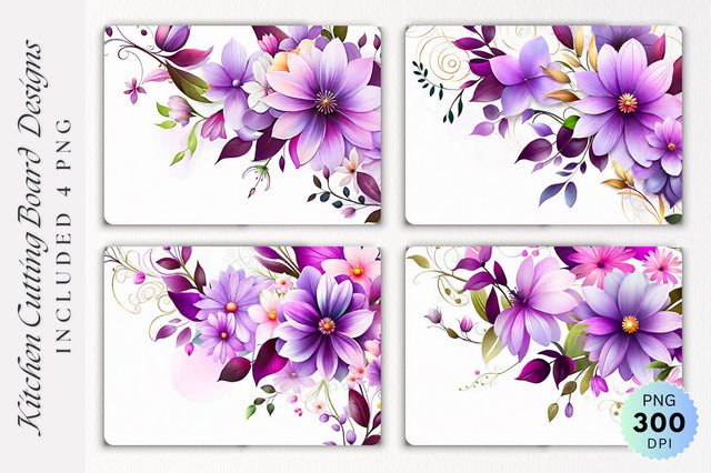Flowers Kitchen Cutting Board PNG Design Sublimation Regulrcrative 