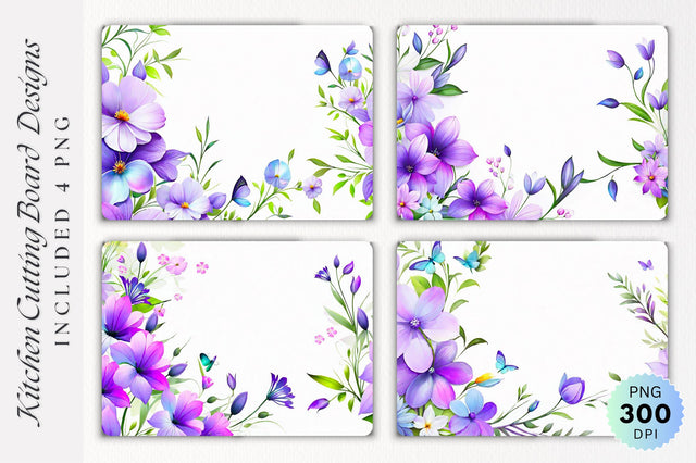 Flowers Kitchen Cutting Board PNG Design Sublimation Regulrcrative 