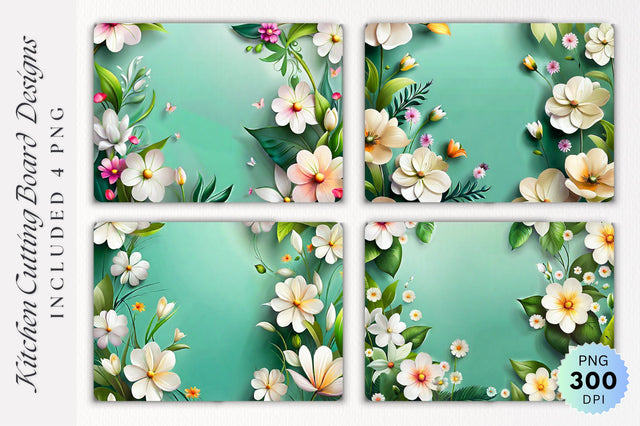 Flowers Kitchen Cutting Board PNG Design Sublimation Regulrcrative 