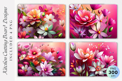 Flowers Kitchen Cutting Board PNG Design Sublimation Regulrcrative 