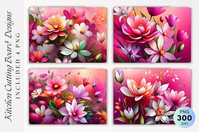 Flowers Kitchen Cutting Board PNG Design Sublimation Regulrcrative 