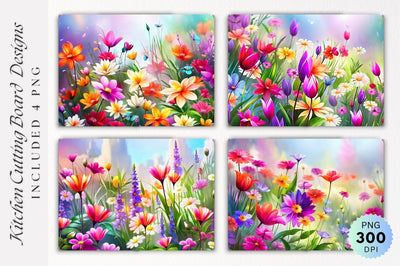 Flowers Kitchen Cutting Board PNG Design Sublimation Regulrcrative 