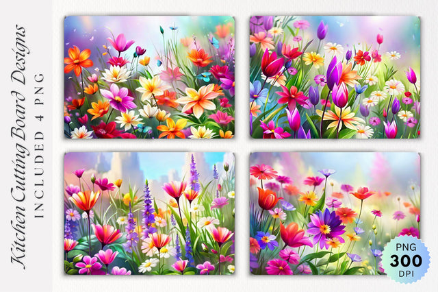 Flowers Kitchen Cutting Board PNG Design Sublimation Regulrcrative 
