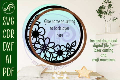 Flowers layered personalized name wall art sign, SVG file SVG APInspireddesigns 