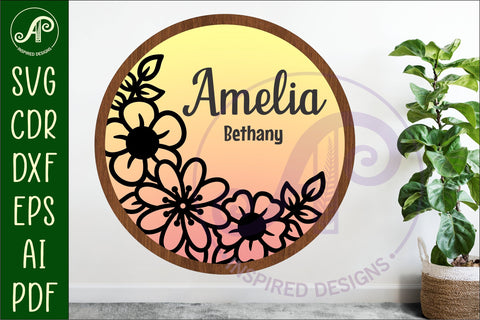 Flowers layered personalized name wall art sign, SVG file SVG APInspireddesigns 