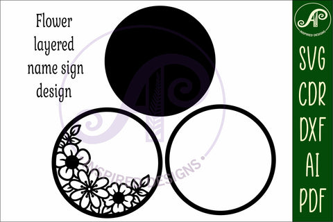 Flowers layered personalized name wall art sign, SVG file SVG APInspireddesigns 