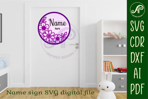 Flowers layered personalized name wall art sign, SVG file SVG APInspireddesigns 