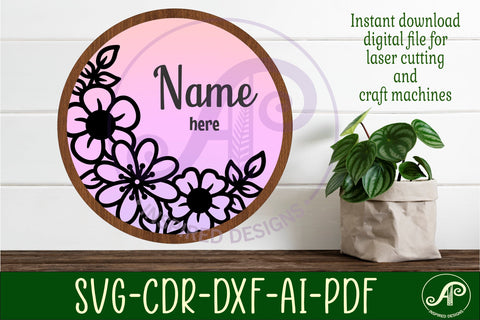Flowers layered personalized name wall art sign, SVG file SVG APInspireddesigns 