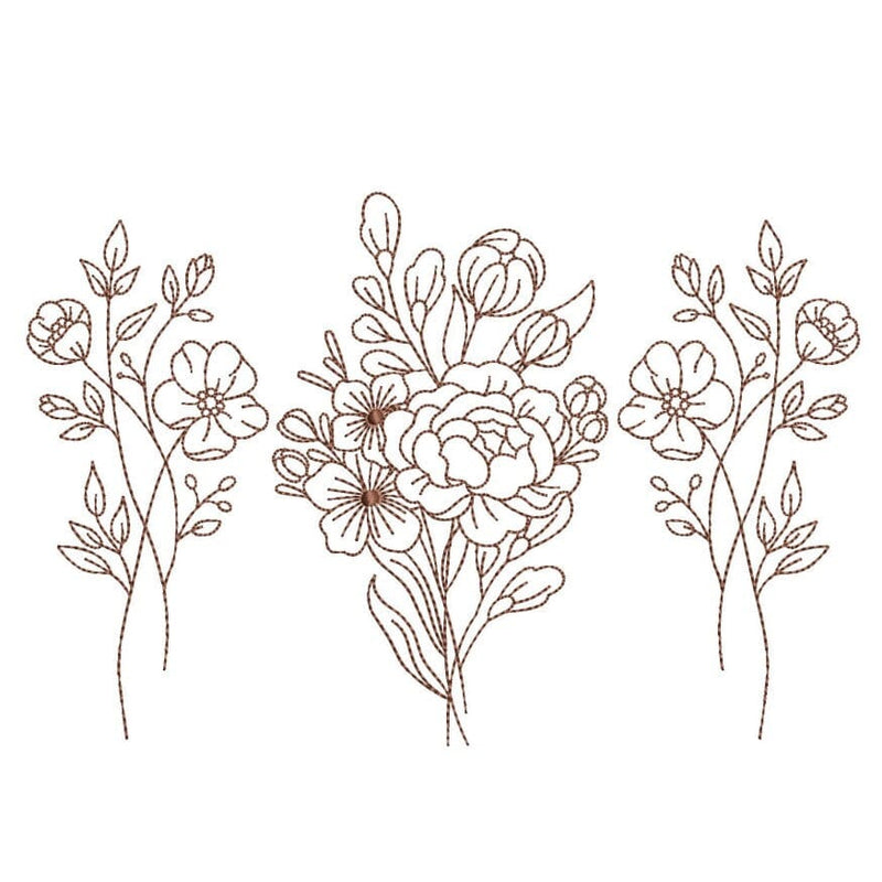 Flowers Line Art Machine Embroidery Design, 4 sizes, Instant Download ...