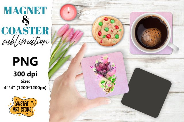Flowers magnet/Flowers coaster. Magnolia flowers sublimation Sublimation Yustaf Art Store 