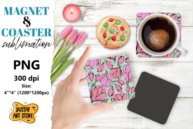Flowers magnet/Flowers coaster. Magnolia flowers sublimation Sublimation Yustaf Art Store 