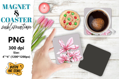 Flowers magnet/Flowers coaster. Magnolia flowers sublimation Sublimation Yustaf Art Store 