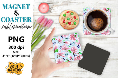 Flowers magnet/Flowers coaster. Magnolia flowers sublimation Sublimation Yustaf Art Store 
