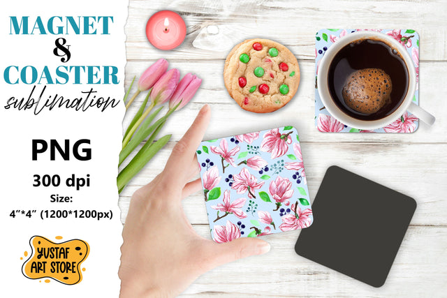 Flowers magnet/Flowers coaster. Magnolia flowers sublimation Sublimation Yustaf Art Store 