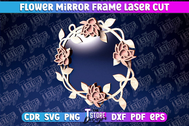 Flowers Mirror Frame Laser Cut | Home Design Laser Cut | CNC Files SVG The T Store Design 