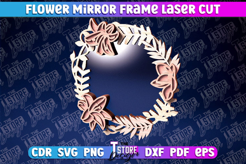 Flowers Mirror Frame Laser Cut | Home Design Laser Cut | CNC Files SVG The T Store Design 
