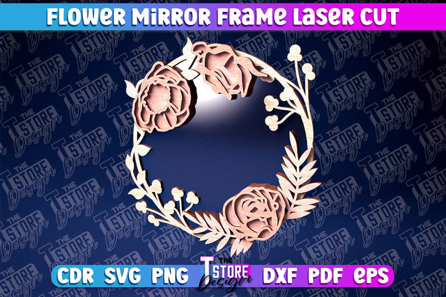Flowers Mirror Frame Laser Cut | Home Design Laser Cut | CNC Files SVG The T Store Design 