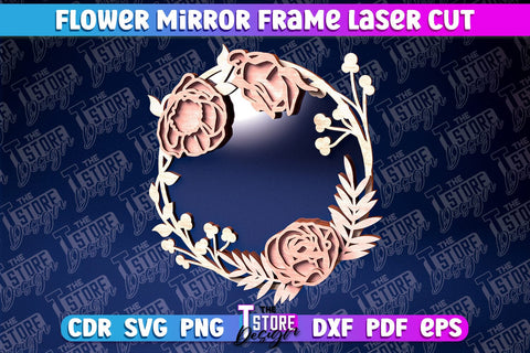 Flowers Mirror Frame Laser Cut | Home Design Laser Cut Design | CNC Files SVG The T Store Design 